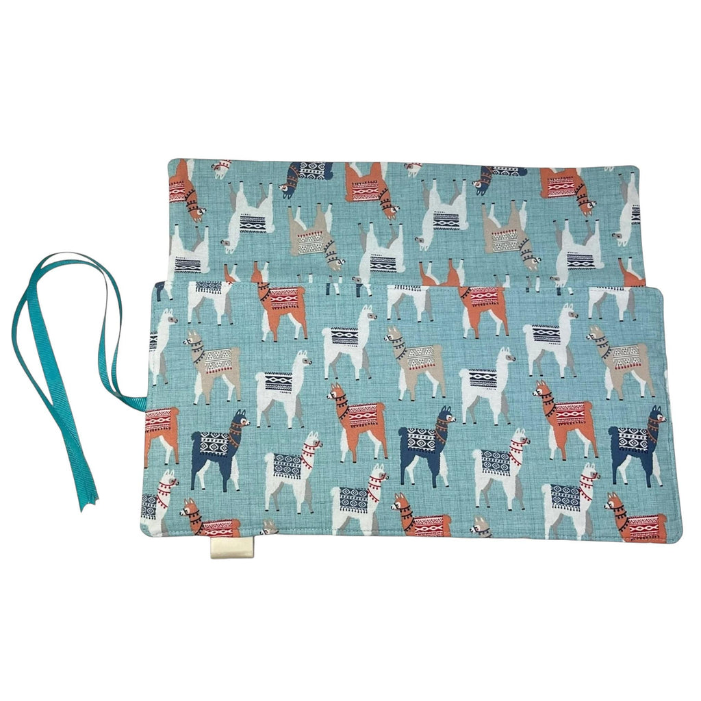 Crochet hook case with llamas, Ergonomic hook organiser, roll up short Dpn case, knitters gift, Crochet gift, crochet storage