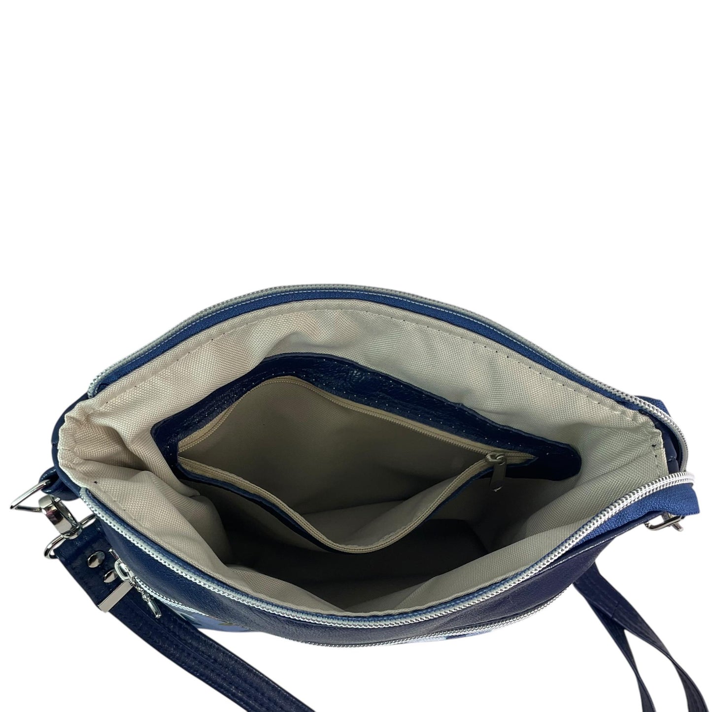 Royal Blue genuine Leather Handbag with Highland Cow