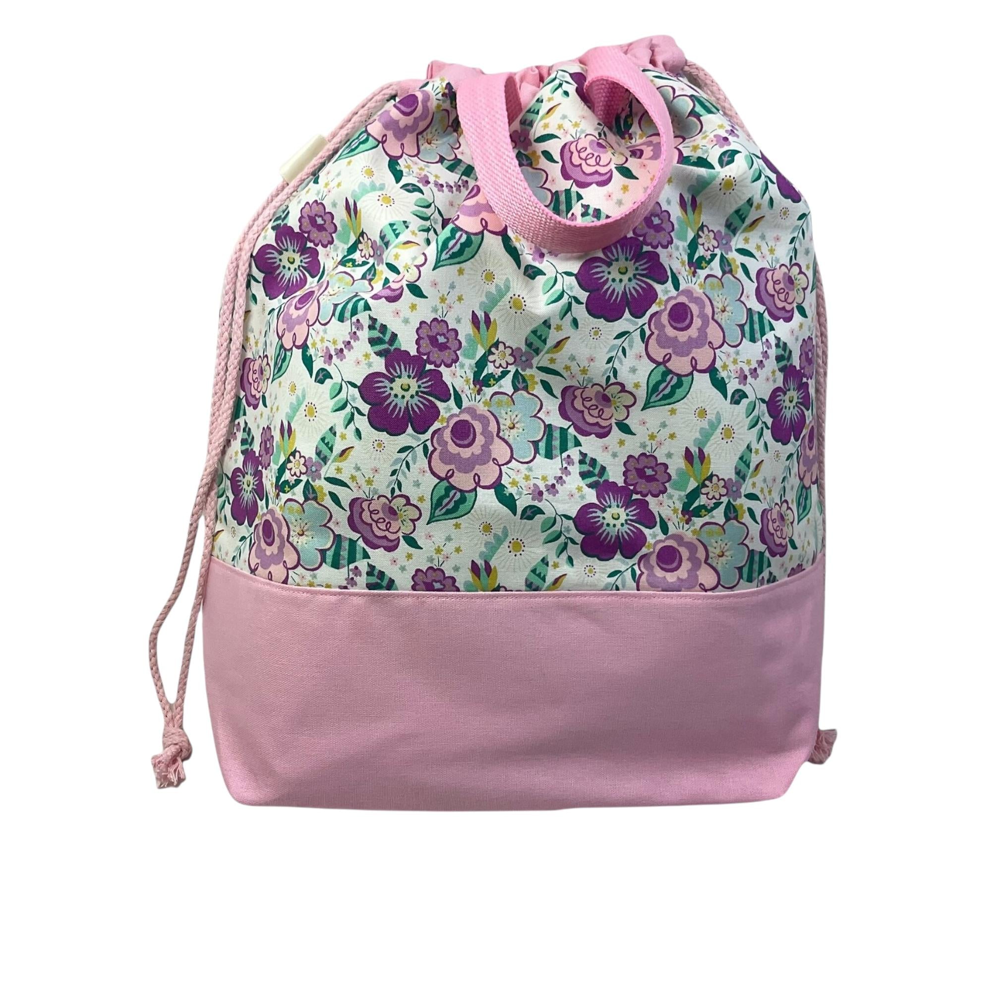 Liberty fabric Extra Large drawstring knitting bag with floral print, multi pockets project  bag with handle, flower lover gift